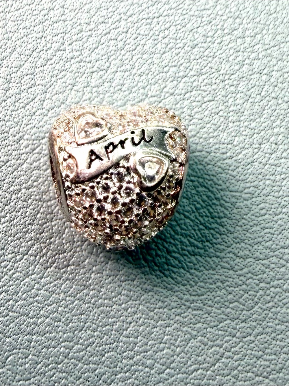 April Heart Birthstone Charm - Silver Sparkle